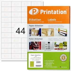 Printation Etiquetas 48,5 x 25,4 mm 44/hoja - 1100 labels de Amazon FBA envío - 48,5x25,4 4x11 etiquetas adhesivas blancas - 25 hojas A4, 48x25 pegatinas adhesivas - papel adhesivo para imprimir 2516