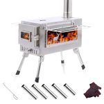 Yivke Wood Burning Stove, Stainless Steel Camping Stove, Portable Hot Tent Stove for Heating, Camp Wood Stove with 5 Section Chimney Pipes & Gloves for Outdoor Cooking, Ice Fishing, Silver