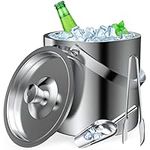 FiveHome Ice Bucket 2L with Lid and Tongs, Scoop, Small Double Wall Insulated Stainless Steel Ice Bucket Wine Champagne Bucket for Cocktail Bar and Parties