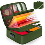 Noiposi Important Document Organizer, Waterproof and Fireproof Document Box with 7 Pockets File Folder,Portable Home Fire Safe Storage Box Case with Lock for Documents,File and Card,Green