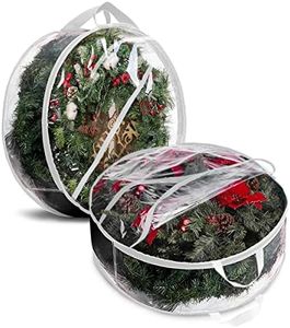 ProPik Christmas Wreath Storage Bag 24" - 2 Pack Clear Xmas Wreath Storage Container - Garland Holiday Artificial Wreath Storage Holder - Water Proof Transparent PVC - with Handles (24 Inch, White)