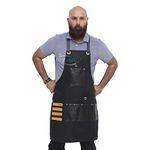 My AR store® Professional Cotton Jeans Barber Apron with 7 Pockets, Apron for Hairdressing Bbq Kitchen Garden Carpenter, adjustable straps with rings (Black)