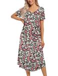 ENJOYNIGHT Womens Nightgown Short Sleeve Night Dress Long Sleepwear Gown with Pockets(Large,B-Flower)