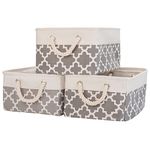 Storage Basket Bins - Fabric Basket&Decorative Baskets Storage Box Cubes Containers W/Handles for Closet Organizers Books, Home, Office, Garage (Grey&White, 36X26X17 (3 Pack))