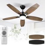 42 Inch Ceiling Fan with Light, Small Black Ceiling Fan with Remote, Reversible DC Modern Fan Light with 3CCT, 6 Speeds for Bedroom, Living Room and Kitchen, Indoor Outdoor