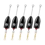 Booms Fishing CRR Carolina Ready Rigs for Bass Fishing Saltwater, Brass Pre Rigged Carolina Rigs Kit, Fishing Weights Bullet Weights Carolina Keeper, 5Pack 1oz Black Painted Brass (Basic Version)