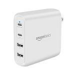 Amazon Basics 98W Four-Port GaN Wall Charger with 2 USB-C Ports (60W + 18W) and 2 USB-A Ports (10W + 10W) - White