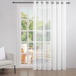 Topfinel Room Divider Curtain White Linen Texture Curtain Transparent Curtains with Eyelets 1 Piece Curtains Living Room Extra Width 300 cm Eyelet Curtains 280 cm High