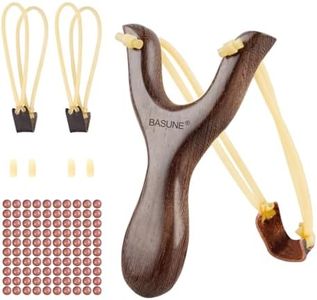 BASUNE Slingshot Wood Hunting Slingshot with Ergonomic Handle, Professional Hunting Set, Includes Approx 100 Clay Balls and Replacement Bands, Sling Shot for Adults Shooting Hunting Activities