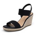 DREAM PAIRS Womens Open Toe Espadrilles Dressy Platform Sandals Slip on Elastic Ankle Strap Wedges Sandals,Size 6,Black,SDPW222W