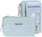 Telena Slim Wallet Women RFID Blocking Credit Card Holder Leather Coin Purse with Silver Keychain Blue