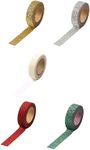 Syntego Christmas Glitter Washi Tape Set 5 Rolls Decorative Craft Supplies Self adhesive Glitter Trim (Gold+Silver+Red+Green+White)