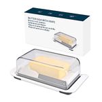 Airtight Butter Dish with Lid and Knife Spreader for Countertop and Refrigerator, Plastic Butter Container for West/ East Coast Butter Keepr Butter Fresh, Easy Scoop, Dishwasher Safe,White