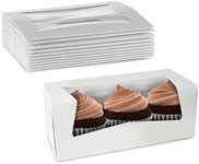 MT Products Cupcake Boxes With Window - Size of 9" x 4" x 3.5" (25 Pieces) White Bakery Boxes - Auto Pop-Up Treat Boxes Keeps Donuts, Cookies Safe - Made in the USA