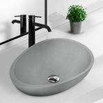 Dolonm Bathroom Vessel Sink, Concrete Vessel Bathroom Sink in Grey Without Faucet and Drain, 21"x15", Egg Shaped