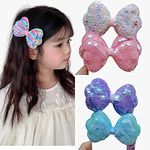 Samyak 5 Pcs Sequin Double Bow Mermaid Cute Shiny Hair Clips For Little Kids Girls Headwear Stylish Pattern Alligator Pins Headdress Hair Accessories, Random Colors,Multi