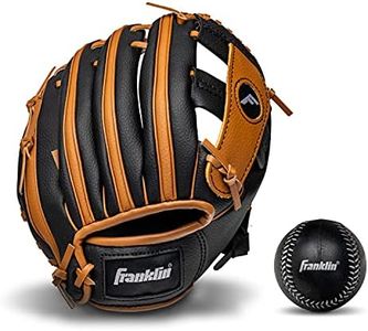 Franklin Sports unisex youth Right Handed Thrower Franklin Sports Kids Baseball Gloves RTP Child s Tball Glove Ball Set Boys Girls Teeball Mit, Black/Tan, 9.5 US