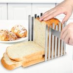 Novellaire Stainless Steel Bread Slicer, Bread Slicer for Homemade Bread, Bread Slicing Guide with Sturdy Bamboo Cutting Board, Slices Evenly Bread Cake Cutting Guide