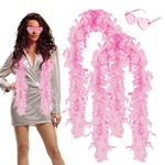 Feather Boas 4 PCS Multipack Feather Boa for Women, 6.6ft/2M Feather Scarf Fancy Dress Fluffy Feather Boa with Heart Rimless Sunglasses for Wedding Dancing Party Halloween Christmas (Pink)