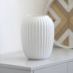 White Ceramic Vase, Small Flowers Vase in French Country Style for Home Decor, Ribbed Vase for Wedding Dinner Table Office Bedroom - 8 Inch / 20 CM