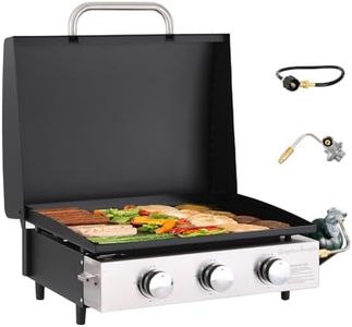 GREEN PARTY 22 inch Tabletop Griddle with Ceramic Coated Cast Iron Plate, 3 Burners Flat Top Griddle, Portable Propane Gas BBQ Grill Griddle for Kitchen Outdoor Cooking Barbecue Camping Tailgating