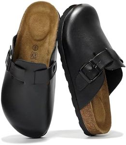 Project Cloud Genuine Leather Footbed Clogs for Women - Memory Foam Arch Support Slippers for Women - Trendy Slip-ons Women's Mules & Clogs Sandals (Benton_W,BLK,8)