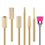 MelodySusie Nail Drill Bits Set, Tungsten Carbide Nail Bits for Acrylic Gel Nails Polishing Removing, 3/32 inch Bits for Nail Drill Dremel Machine Efile (7Pcs, Gold)