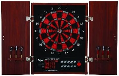 Viper by GLD Products Neptune Electronic Dartboard Cabinet Combo Pro Size Over 55 Games Large Auto-Scoring LCD Cricket Display Extended Dart Catch Area 16 Player Multiplayer with Soft Tip Darts and Power Adapter , 21.5" L x 26.5" W x 3.5" H