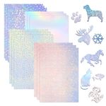 Holographic Sticker Paper, 12 Sheets (8 x 11 Inch) Printable Waterproof Sticker Paper, Clear Vinyl Sticker Paper for Inkjet or Laser Printer (Diamond, Dot, Star, Colorful)