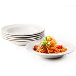 NUTRIUPS 8.5'' Soup Plates Set of 6, 250ml, Wide Rimmed Soup Bowls - 8 oz Pasta Plates, Porcelain Soup Bowls, Microwave & Dishwasher Safe