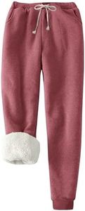 Flygo Womens Warm Sherpa Lined Athletic Sweatpants Drawstring Joggers Fleece Pant Trousers (XX-Large, Wine Red)