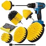 AOXLLK Drill Brush Attachment Set, 7pcs 1/4in Power Scrubber Brush with 1pcs Extend Long Attachment, Cleaning Brush Drill Scrub Brush for Cleaning Showers, Car,Tubs, Grout,Tile, Carpet,Kitchen etc