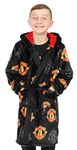 Manchester United Boys Official F.C. Dressing Gown Fleece Hooded Kids Robe (11-12 Years)