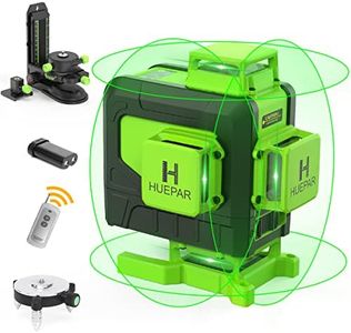 Huepar 4x360 Laser Level Self-leveling with Remote Control 4D Green Cross Line Floor Laser Tool-2 x 360 Horizontal /Vertical Laser Lines with Rechargeable Li-ion Battery and Fine-tuning Bracket-904DG