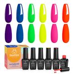 Beetles Neon Gel Nail Polishes, Neon Orange Hot Pink Blue Yellow Green Purple Gel Polish 6 Colors Gel Nail Polish Set Soak Off UV Nail Lamp Gel Nail Kit Nails Gift