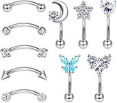 LOLIAS 10Pcs 16G Rook Daith Earrings for Women Stainless Steel Belly Lip Ring Cartilage Tragus CZ Body Piercing Curved Barbell Eyebrow Rings 6-8mm