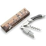 Barvivo Natural Ebony Wine Opener with Foil Cutter Knife & Cap Remover, Double Hinged Manual Wine Key for Bartenders, Servers, Waiters, Stainless Steel Wine Bottle Opener Corkscrew