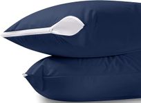 Edenwald 100% Water Resistant Pillow Protector Terry Cotton Navy - Only 1 Pillow Cover (16"x24"), Zippered Closure, Complete Protection Against Water Spills, Dust Mites, Bedbugs and Allergens