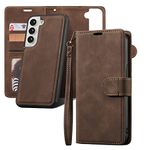QLTYPRI Case for Samsung Galaxy S23, 2 in 1 Detachable Wallet Case PU Leather with [Card Slots] [Kickstand][Wrist Strap][Magnetic Closure] Shockproof Flip Cover for Samsung Galaxy S23 - Coffee