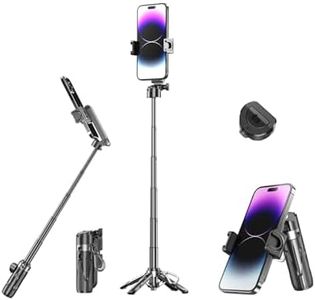 Walteryu Mini Selfie Stick Tripod with Rechargeable Wireless Remote - Lightweight, Compatible with iPhone & Android, for Selfies, Video, Live Streaming, Travel Essentials(Black)