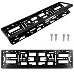 PAIR (2PCS) BLACK HINGED Car Registration License Number Plate Surround Holder for flat car bumpers and surfaces, caravans and trailers