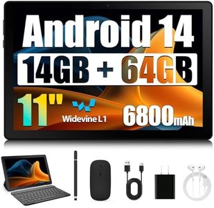HiGrace Android Tablet, 14GB RAM+64GB ROM (TF 1TB), 11 inch Android 14 Octa-Core, 6800mAh, Widevine L1, WiFi 6, 8 in 1 Tablet with Keyboard, Mouse, Protective Case, Stylus, Headset, Charger- Black