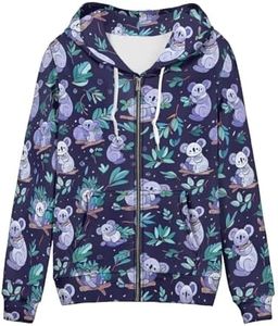 Uourmeti Zip Up Hoodie Graphic Y2k Hooded Sweatshirt Jacket for Women XS-5XL, Koala Raccoon, X-Large