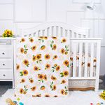 La Premura Sunflower Baby Crib Bedding Set for Girls, 3 Piece Standard Size Nursery Crib Set for Baby Girl, Beige & Orange, Including Crib Sheet, Quilt and Crib Skirt, Sunflower Baby Stuff