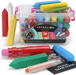 Arteza Kids Sidewalk Chalk, Set of 36, Easy-to-Hold Washable Chalk with Game Guide