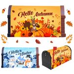 2 PCS Autumn Winter Mailbox Cover Magnetic Standard Size Autumn Pumpkin Sunflower Maple Leaf Mailbox Cover Magnetic Winter Snowman Snowflake Mailbox Covers for Outdoor Garden Yard Farmhouse Home