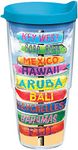 Tervis Tropical Destination Signs Tumbler with Wrap and Turquoise Lid, Plastic, 24 Fluid_Ounces, Clear