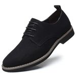 Men's Suede Leather Lace Up Derbys Brogues Shoes, Mens Formal Shoes Brogues Wedding Shoe Casual Stacked Heel Office Shoe Classic Oxfords (Black,7)