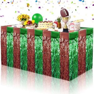 6 Pack Superbowl Wavy Table Skirt Party Decorations 30x108 Inch, Football Party Table Decorations, Dark Green Brown Foil Tinsel Table Skirts, Superbowl Football Sports Birthday Theme Party Supplies