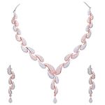 Ratnavali Jewels American Diamond CZ Rose Gold Plated Designer Jewellery Set/Necklace Set with Chain & Earring for Girls/Women (RV3382RG)